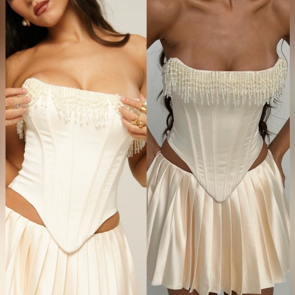 House of CB Aubrie Vintage Cream Embellished Satin Corset size M - Picture 1 of 7